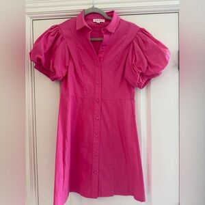 THML linen Pink mini short Sleeve Dress XS pto 15” length 35” preppy, colorful